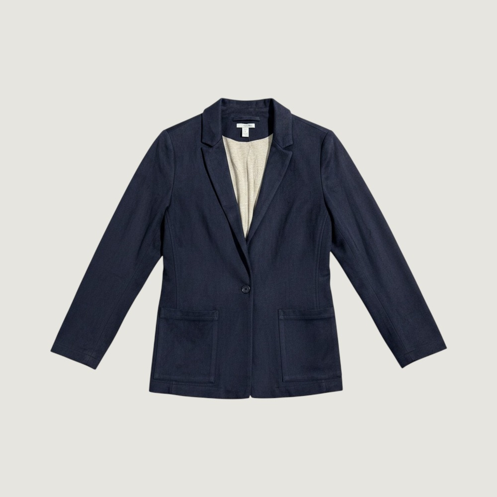 ASTARS Faux Suede Blazer Women Size M Navy Blue Single Button Soft Jacket